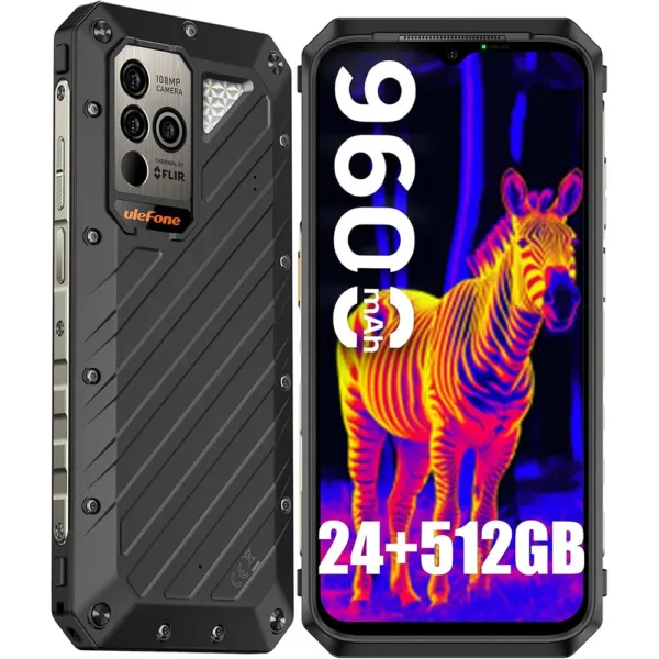 Ulefone Power Armor 18T Ultra 5G Rugged Phones, Thermal Image Camera, 24GB(12+12)+512GB MTK Dimensity 7050, 108MP Camera, 9600mAh, Android 13, uSmart Connector, Wireless Charge Unlocked Phone